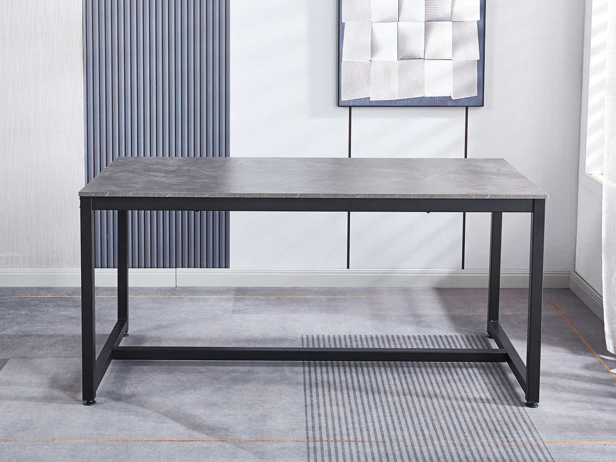 Grey Marble Look Dining Table - 160 cm & Natalie Linen Dining Chair Blue x6
