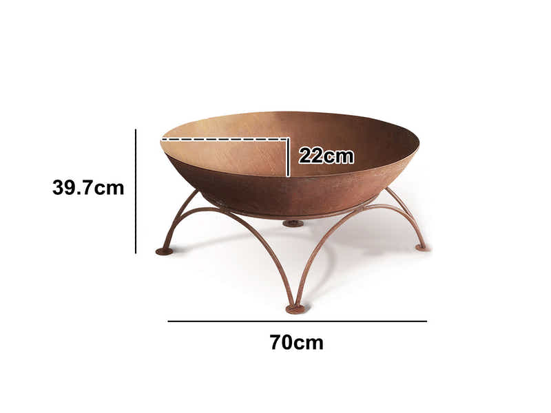 Steel Fire Pit Bowl with Rust Finish - 70cm x 40cm