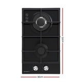 DS NA Devanti Gas Cooktop 30cm 2 Burner Built-in Stove Glass Cook Top NG LPG