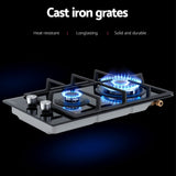 DS NA Devanti Gas Cooktop 30cm 2 Burner Built-in Stove Glass Cook Top NG LPG