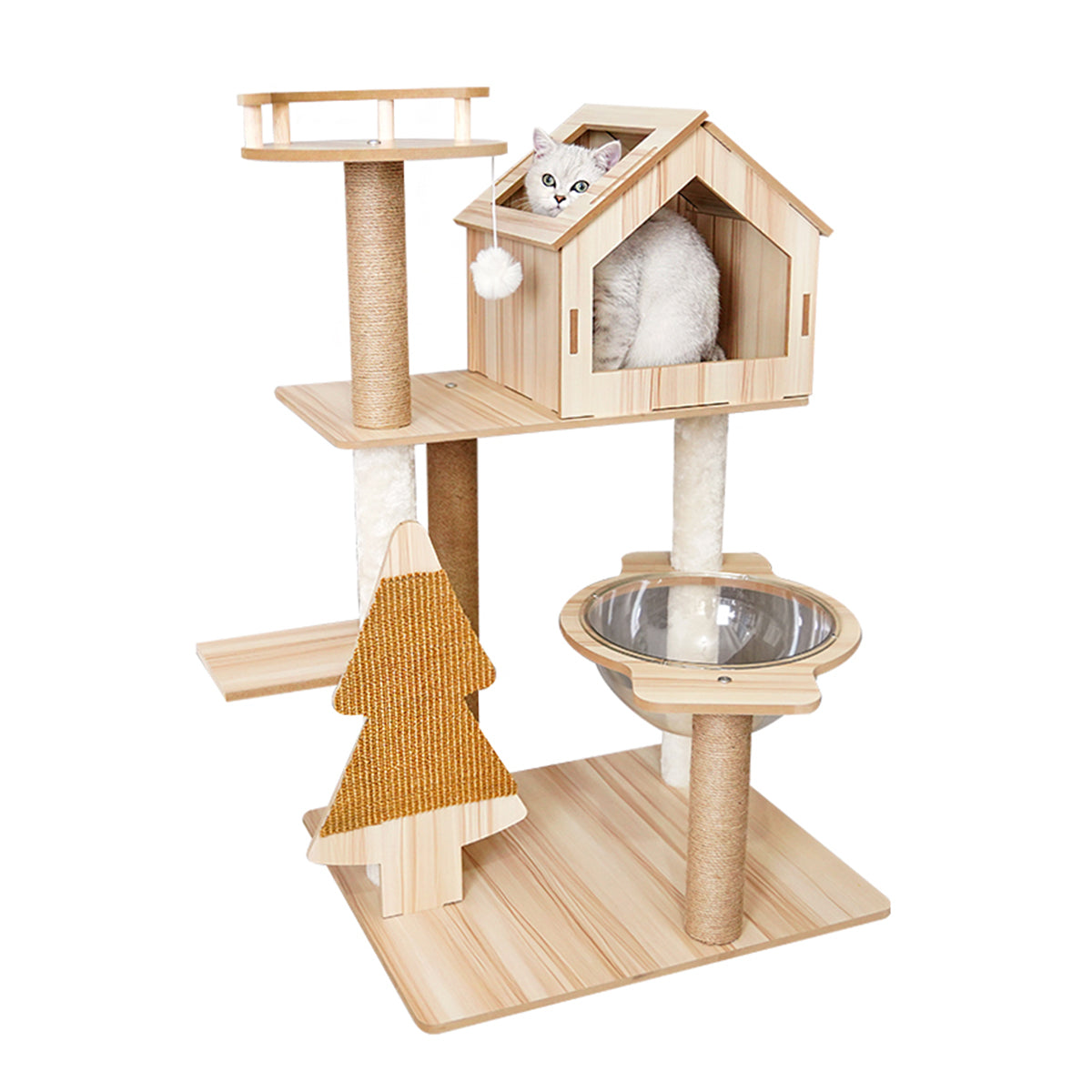 Wooden Cat Tree 100cm | Cat Tower with Capsule | TSB Living NZ
