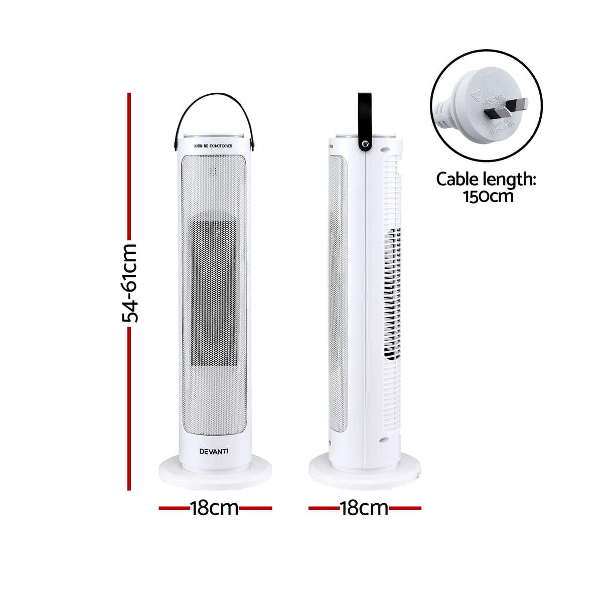 DS NA Devanti 2000W Ceramic Tower Heater Space Heaters Oscillating Indoor White