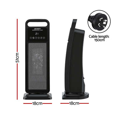 DS NA Devanti 2000W Ceramic Tower Heater Space Heaters Indoor Oscillating Black