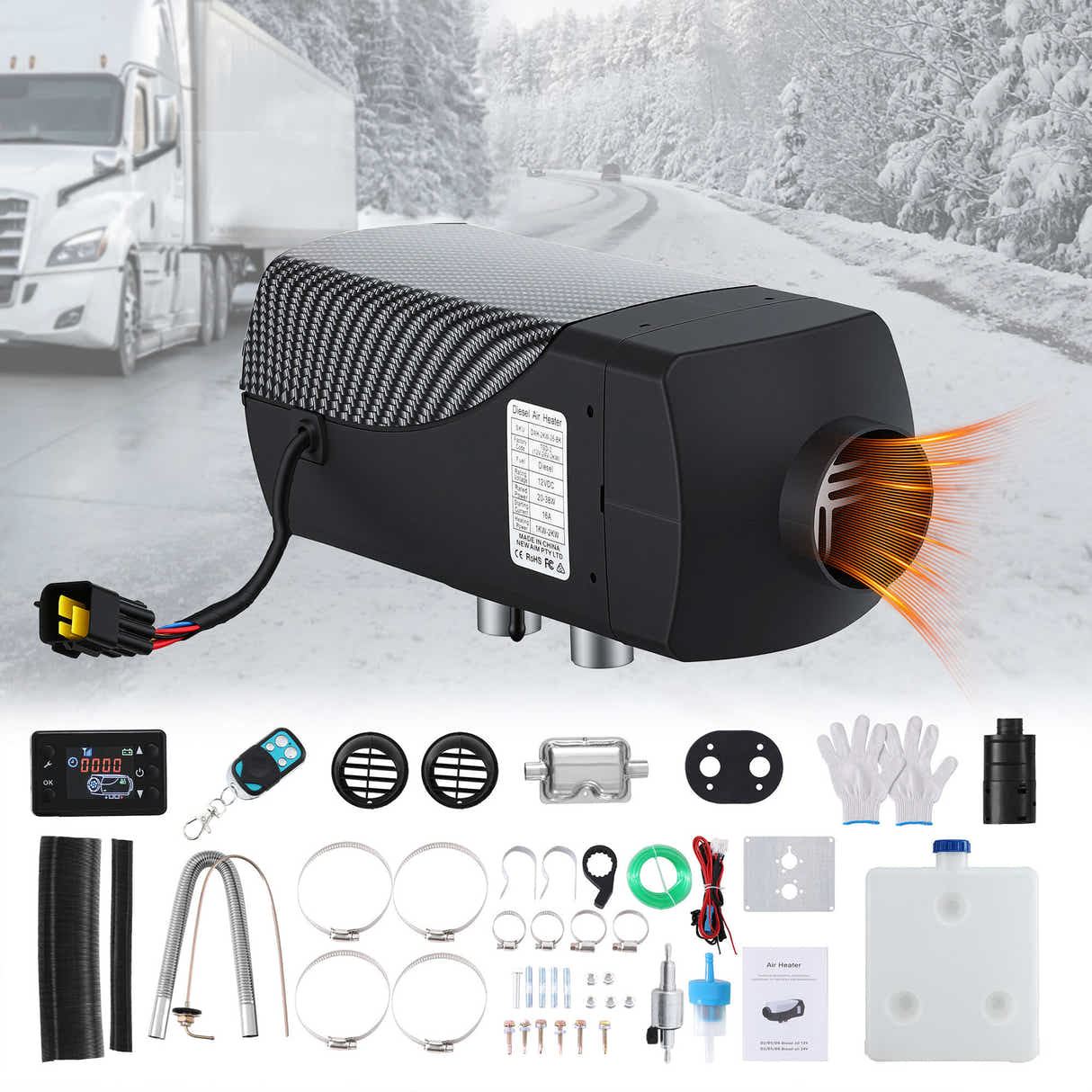 Diesel Air Heater 12-24V 2KW Remote Control for Car Bus RV Black
