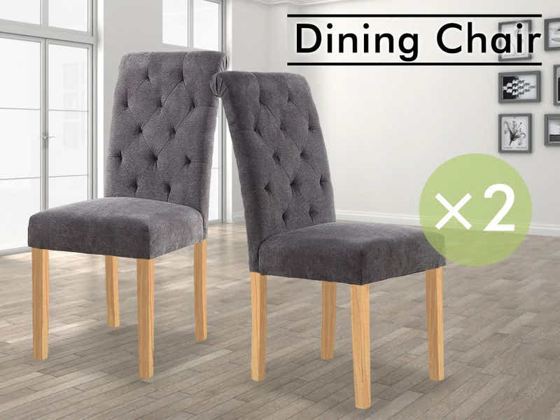 Grey Fabric Dining Chair with Wood Legs - Set of 2