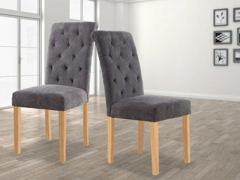 Grey Fabric Dining Chair with Wood Legs - Set of 2