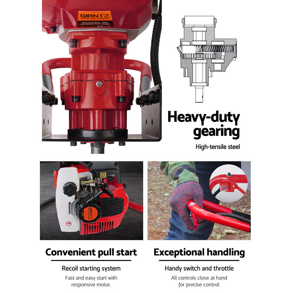 DS NA Giantz 80CC Petrol Post Hole Digger Drill Borer Fence Extension Auger Bits