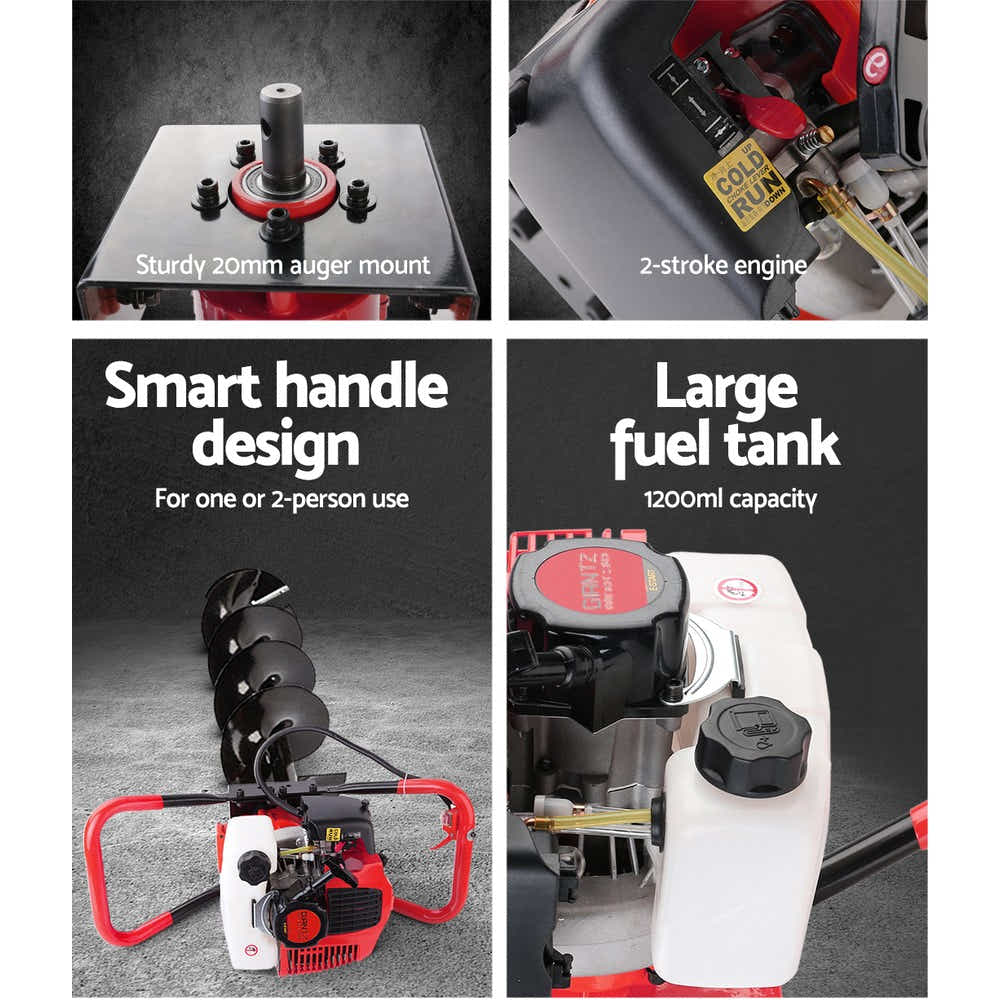 DS NA Giantz 80CC Petrol Post Hole Digger Drill Borer Fence Extension Auger Bits