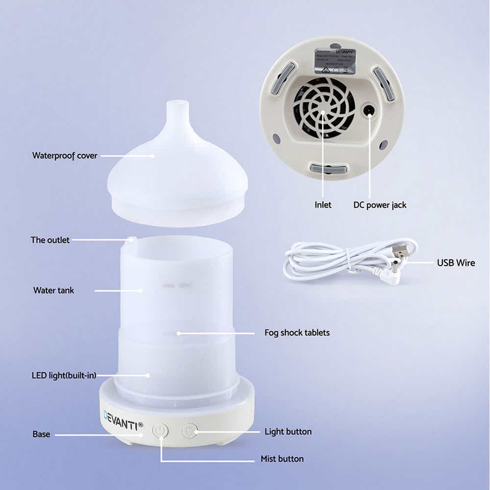 DS NA Devanti Ultrasonic Aroma Diffuser Aromatherapy 100ml LED Lights