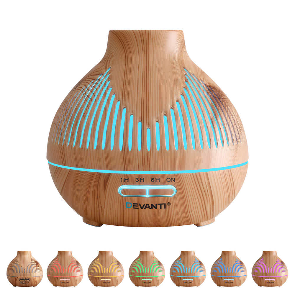 DS NA Devanti Ultrasonic Aroma Diffuser Aromatherapy 400ml LED Lights wood grain