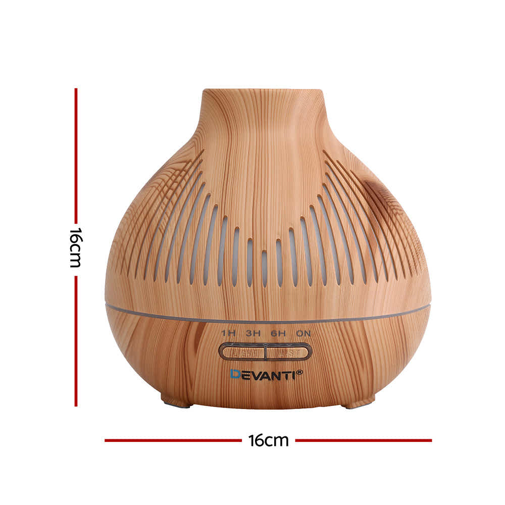 DS NA Devanti Ultrasonic Aroma Diffuser Aromatherapy 400ml LED Lights wood grain