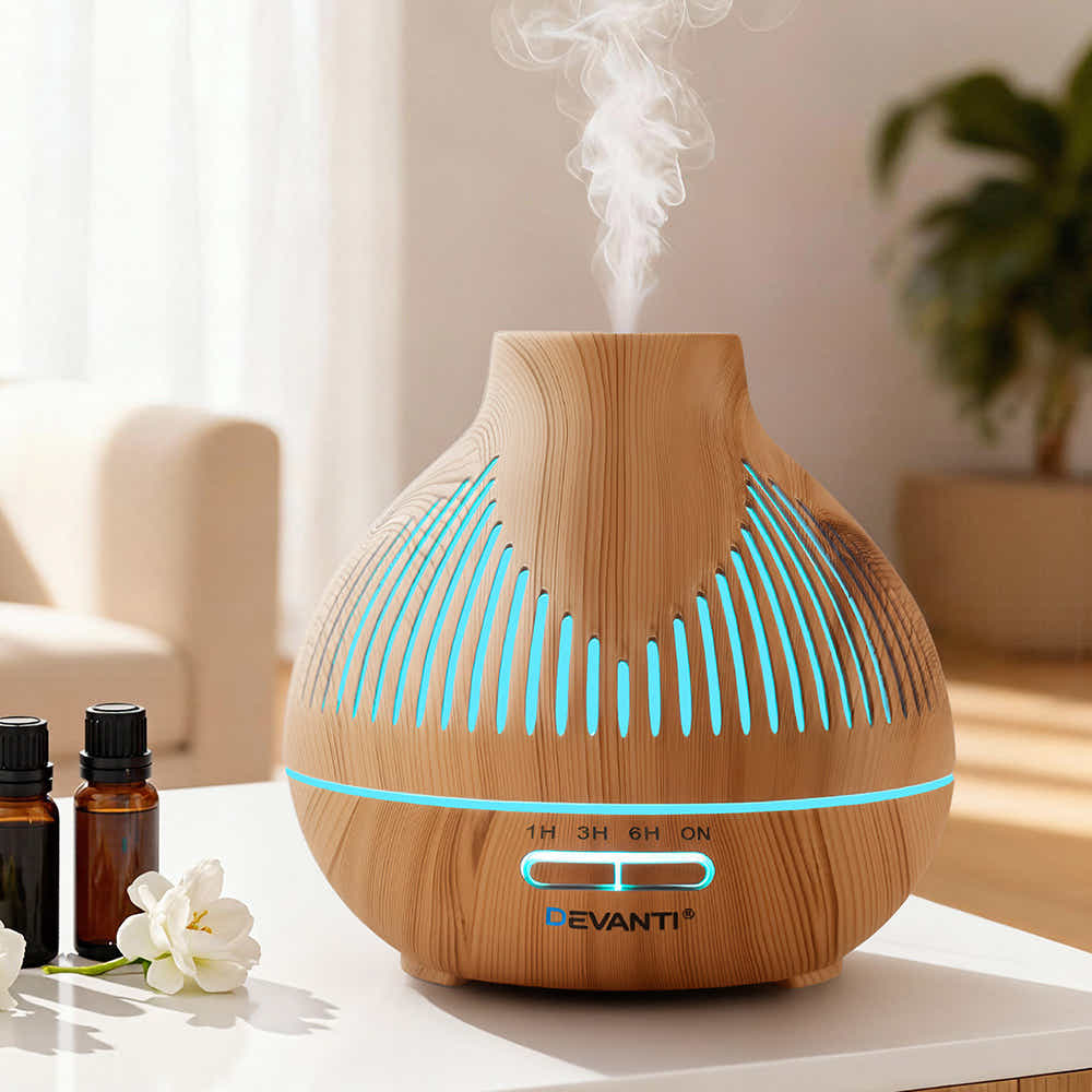 DS NA Devanti Ultrasonic Aroma Diffuser Aromatherapy 400ml LED Lights wood grain