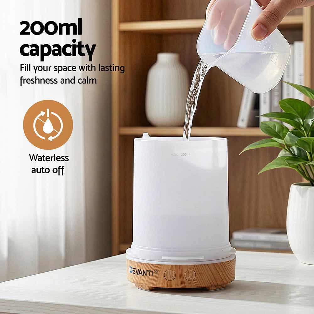 DS NA Devanti Ultrasonic Aroma Diffuser Aromatherapy 200ml LED Lights wood grain