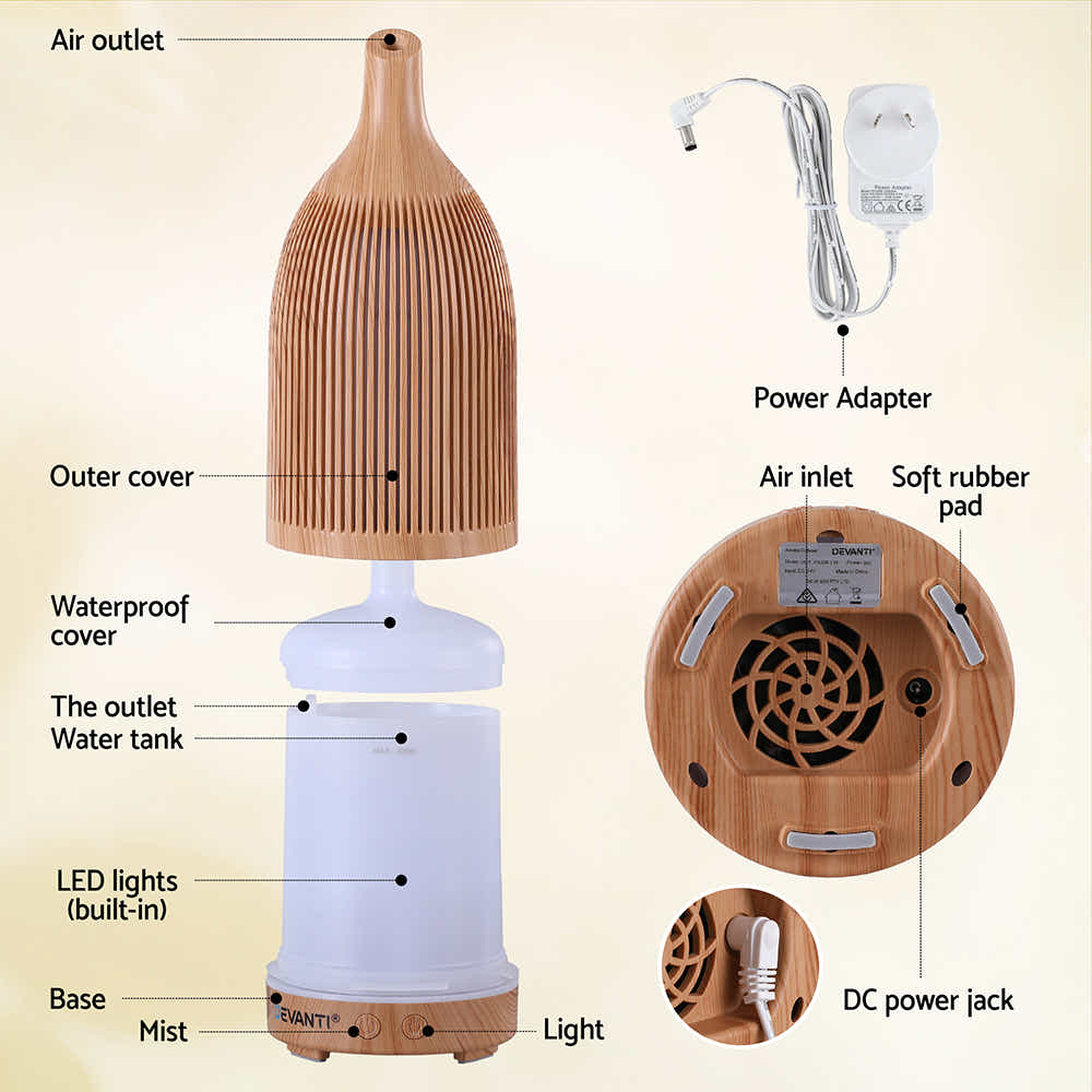 DS NA Devanti Ultrasonic Aroma Diffuser Aromatherapy 200ml LED Lights wood grain