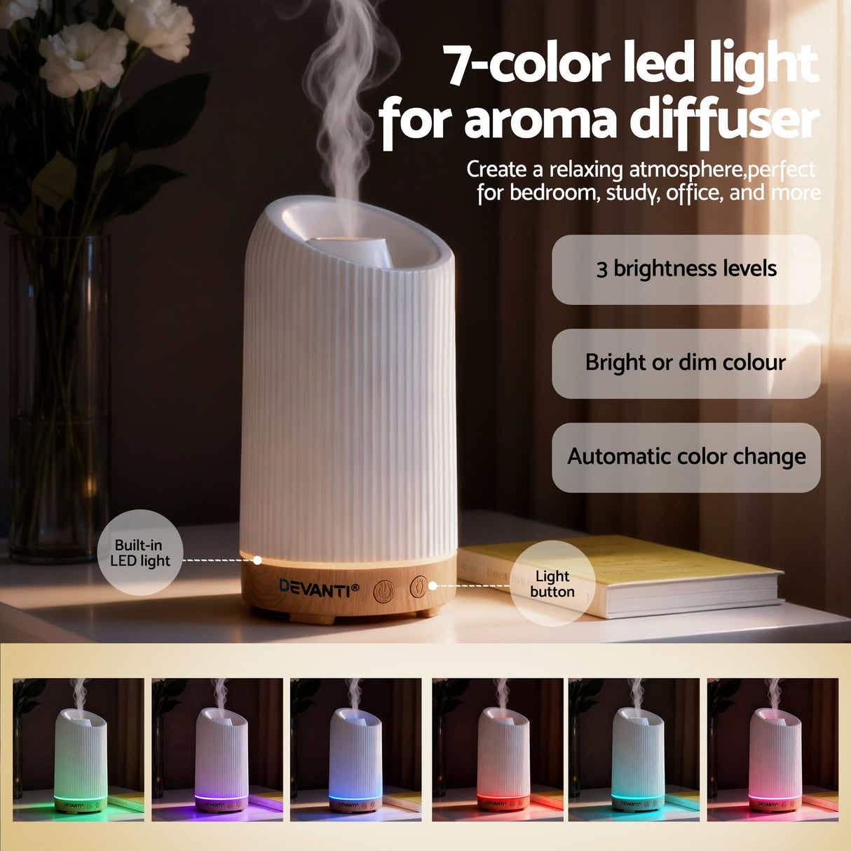 DS NA Devanti Ultrasonic Aroma Diffuser Aromatherapy 200ml LED Lights
