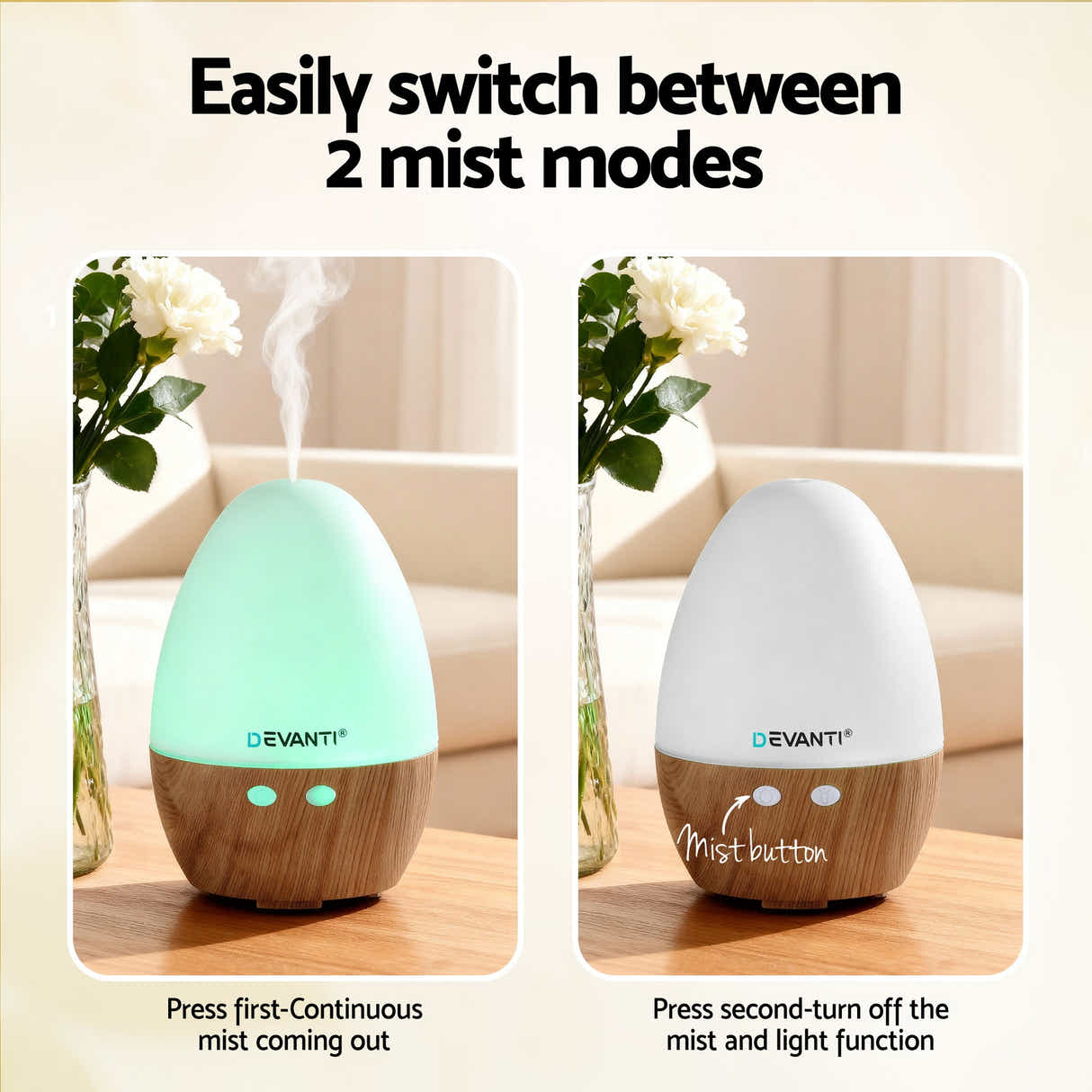 DS NA Devanti Ultrasonic Aroma Diffuser Aromatherapy 130ml LED Lights