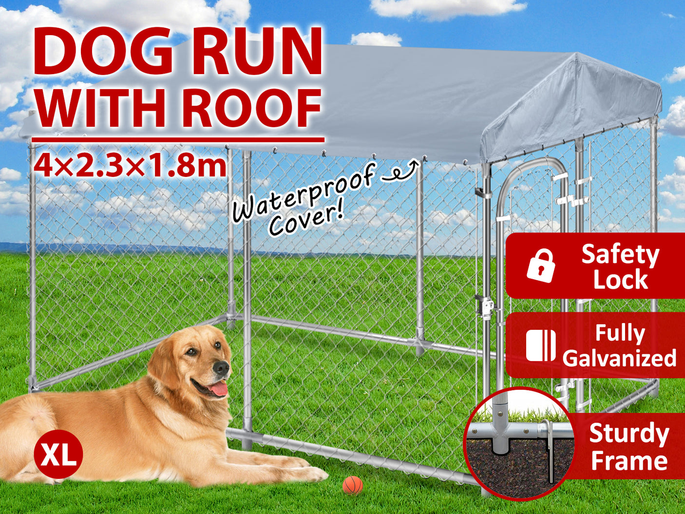 Dog Run with roof 4X2.3X1.8M