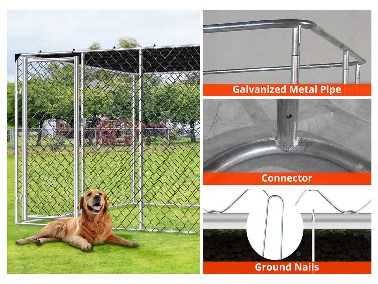 Dog Run with Shade Sail - 3m x 3m x 1.8m