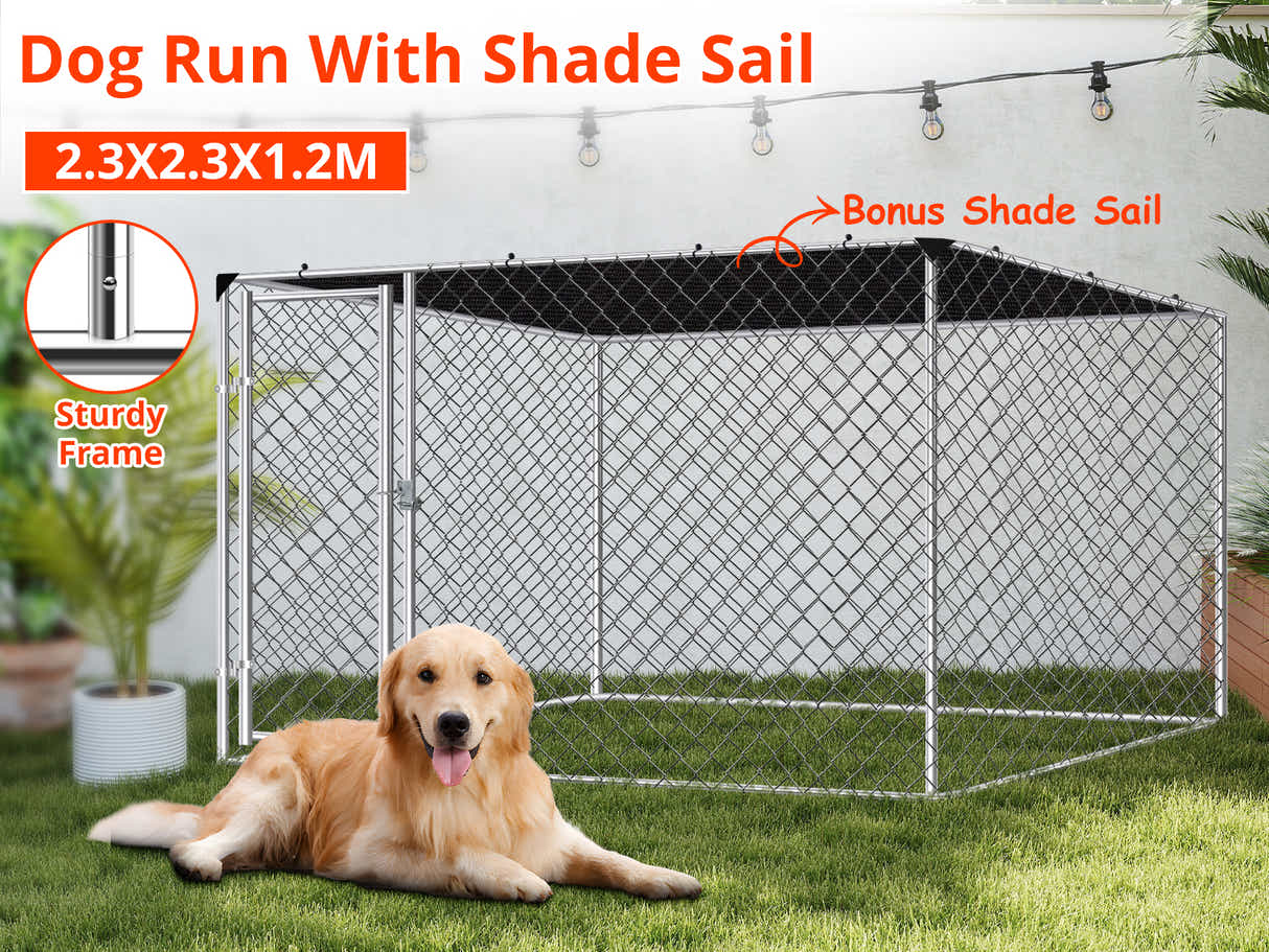 Dog run D with shade sail 2.3x2.3x1.2m