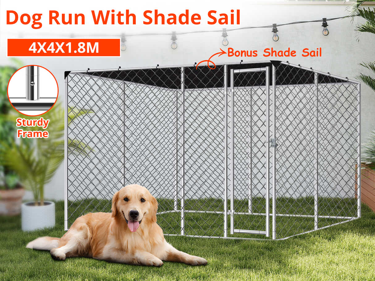 Dog run D with shade sail 4x4x1.8m