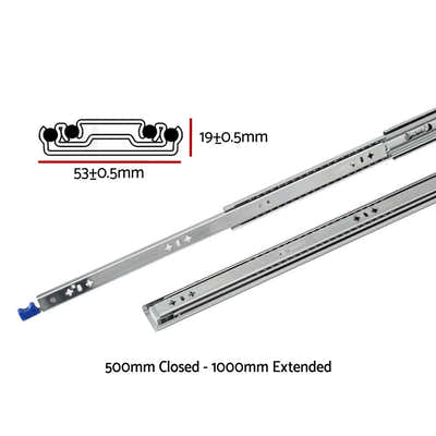 Giantz 2x Drawer Slides Heavy Duty Full Extension Locking 500-1000mm