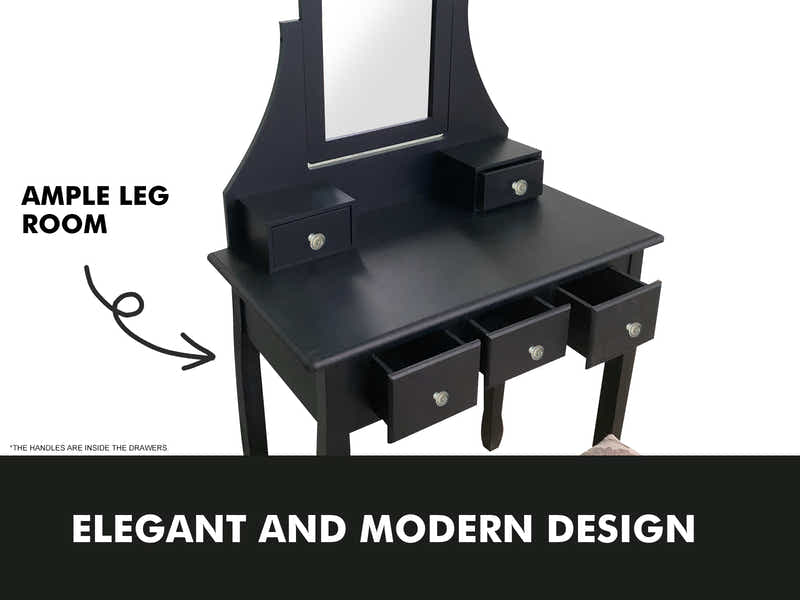 Dressing Table with Stool Black - 74.5 cm