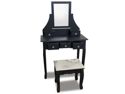 Dressing Table with Stool Black - 74.5 cm