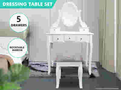 5-Drawer Dressing Table Set White - 80 cm