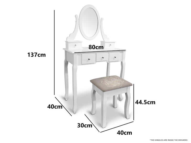 5-Drawer Dressing Table Set White - 80 cm