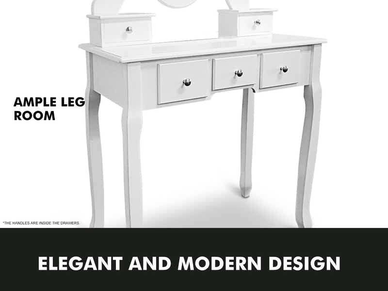5-Drawer Dressing Table Set White - 80 cm