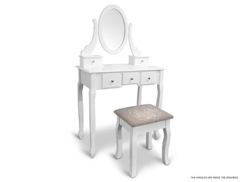 5-Drawer Dressing Table Set White - 80 cm