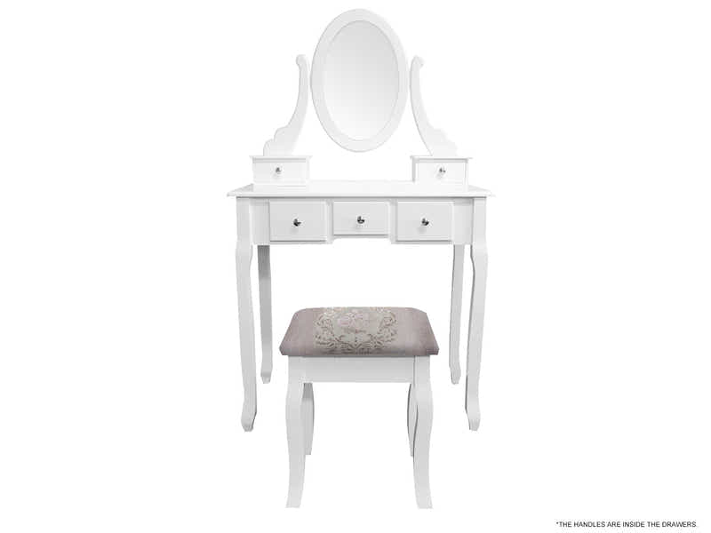 5-Drawer Dressing Table Set White - 80 cm