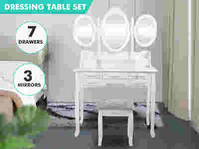 7-Drawer Dressing Table Set White - 90 cm