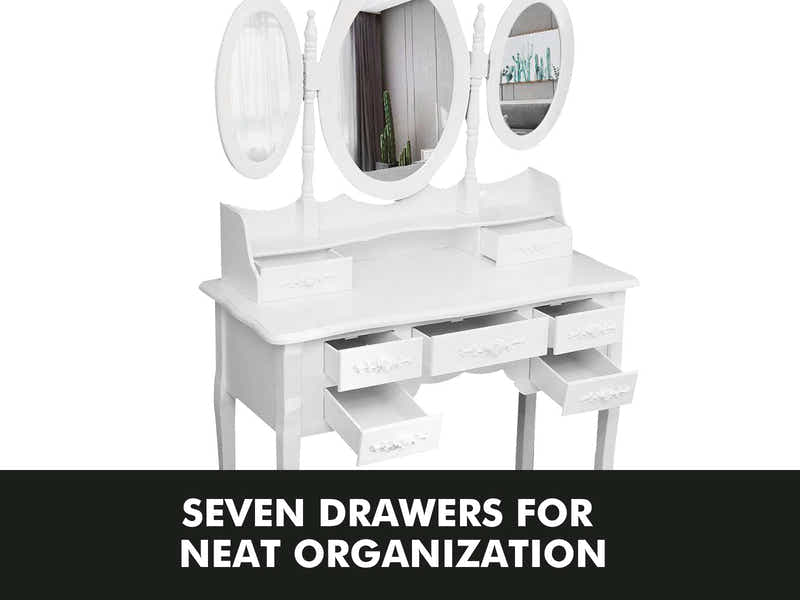 7-Drawer Dressing Table Set White - 90 cm