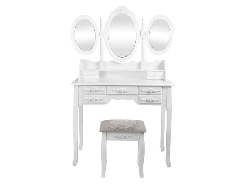 7-Drawer Dressing Table Set White - 90 cm
