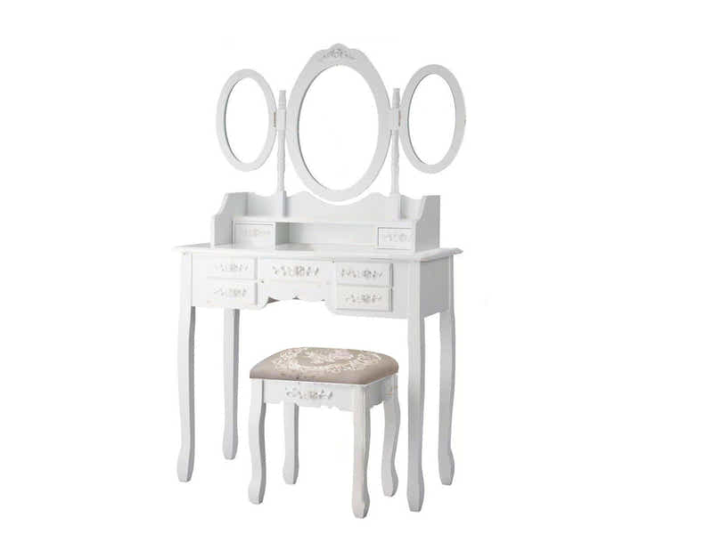 7-Drawer Dressing Table Set White - 90 cm