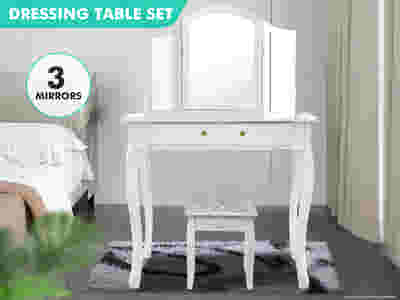 3-Mirror Dressing Table Set White - 79 cm