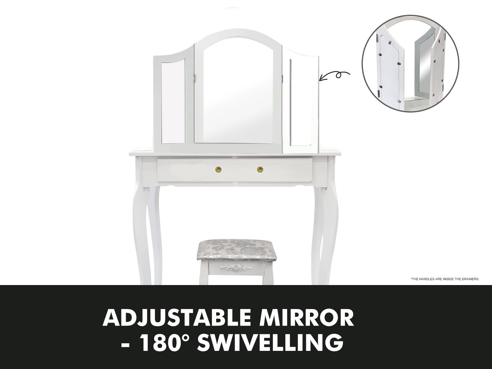 3-Mirror Dressing Table Set White - 79 cm
