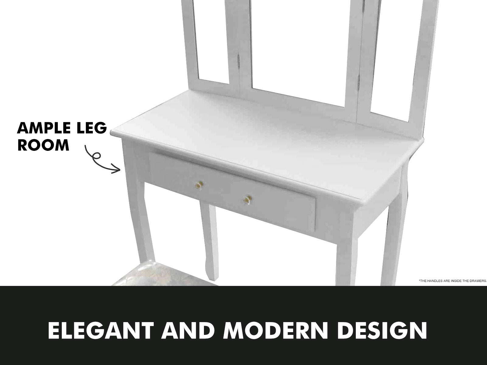 3-Mirror Dressing Table Set White - 79 cm