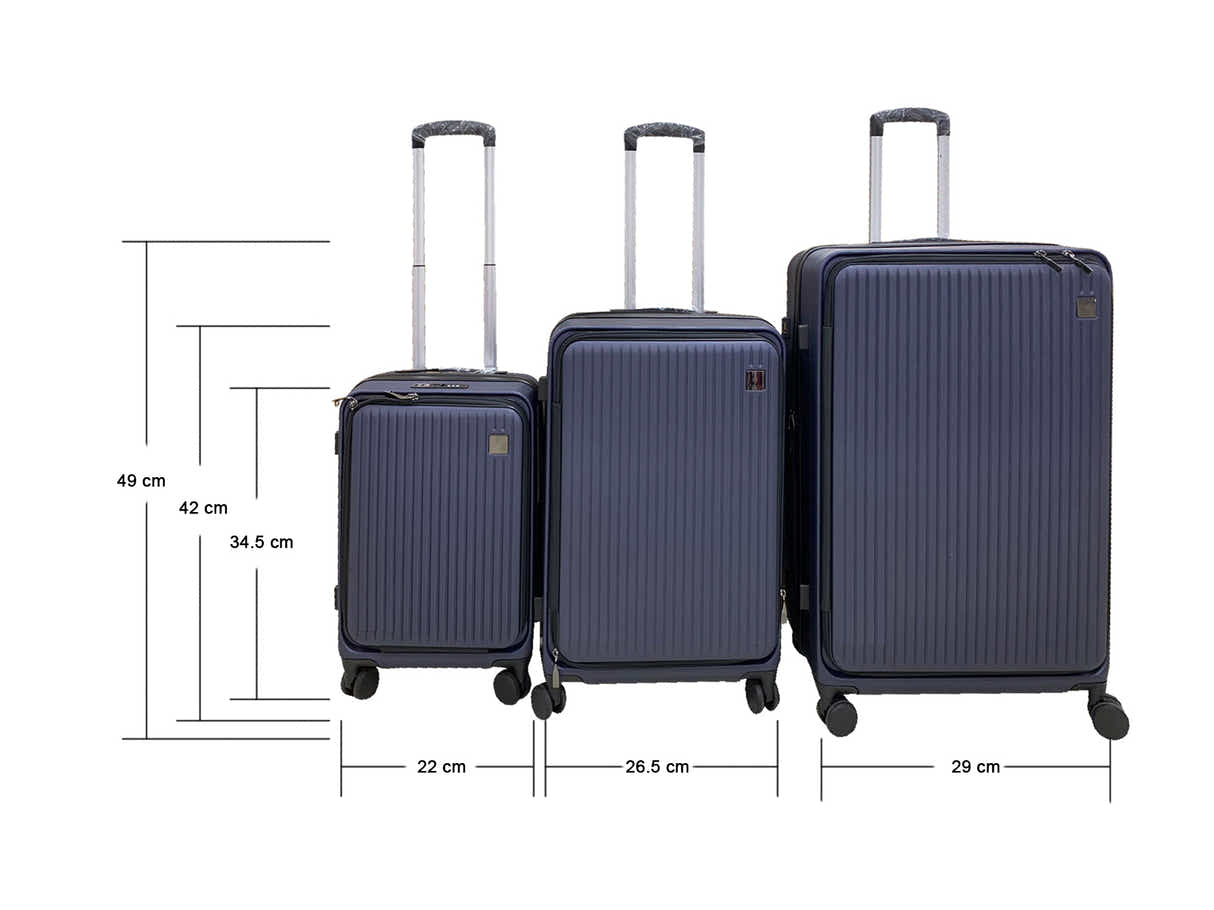 3-Piece Front Open Luggage Set – Blue