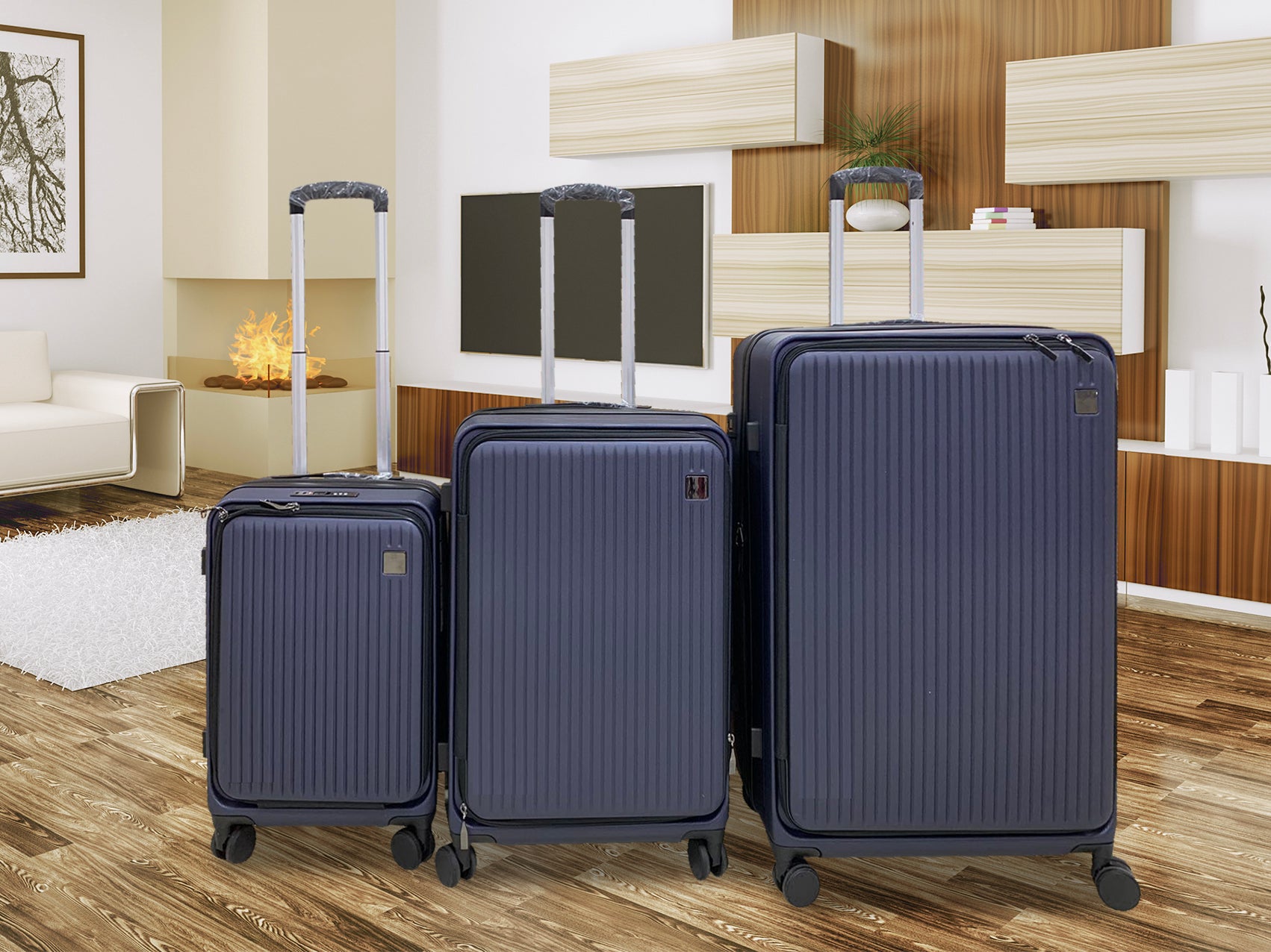 Luggage Set 3pcs front open blue