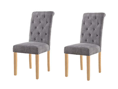 Grey Fabric Dining Chair with Wood Legs - Set of 2