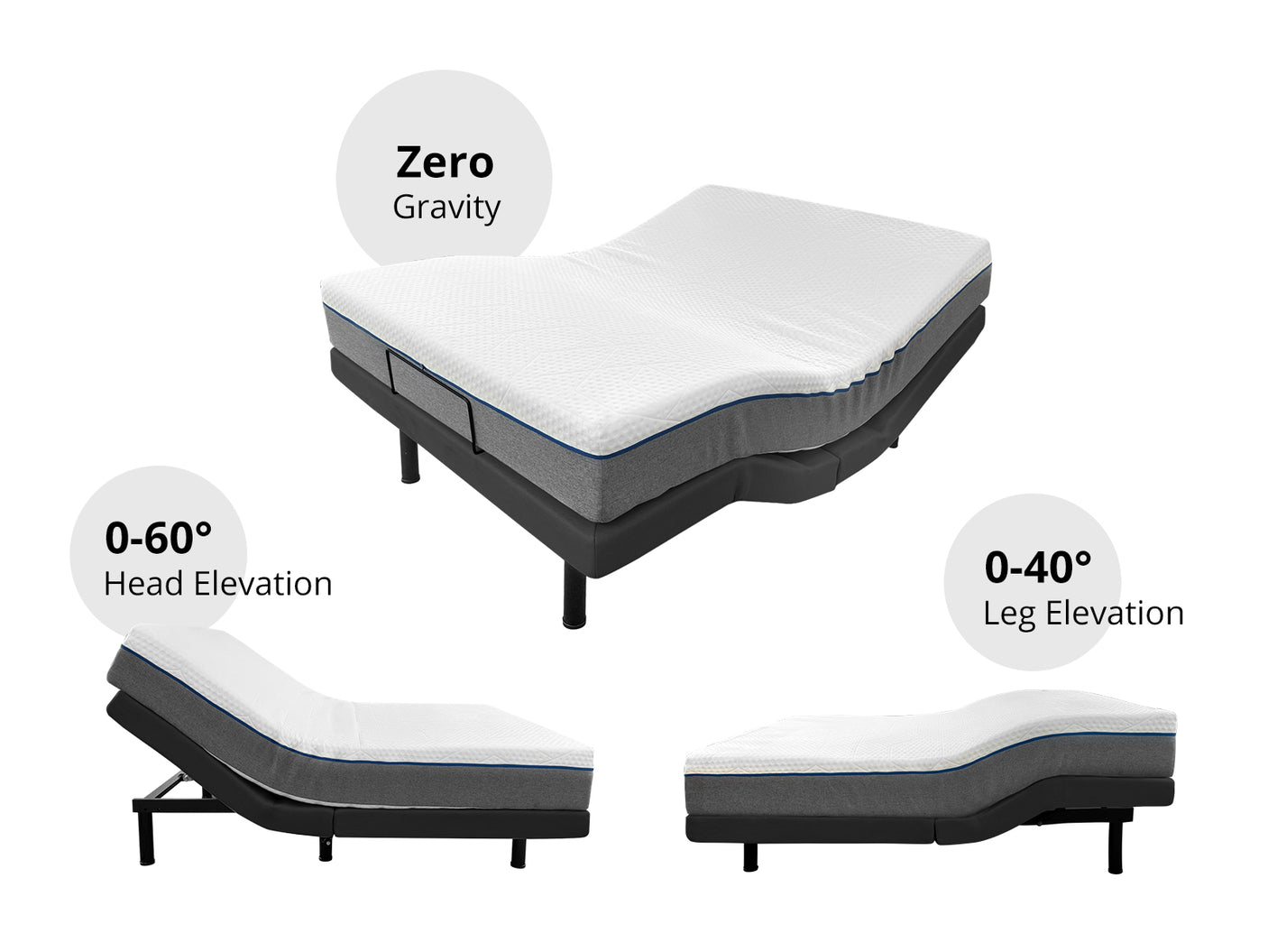 Adjustable Electric bed with Memory Foam Mattress Queen Combo