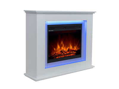 Mantel Electric Fireplace with LED Light - White