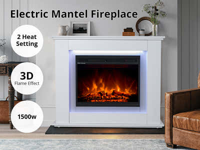 Mantel Electric Fireplace with LED Light - White