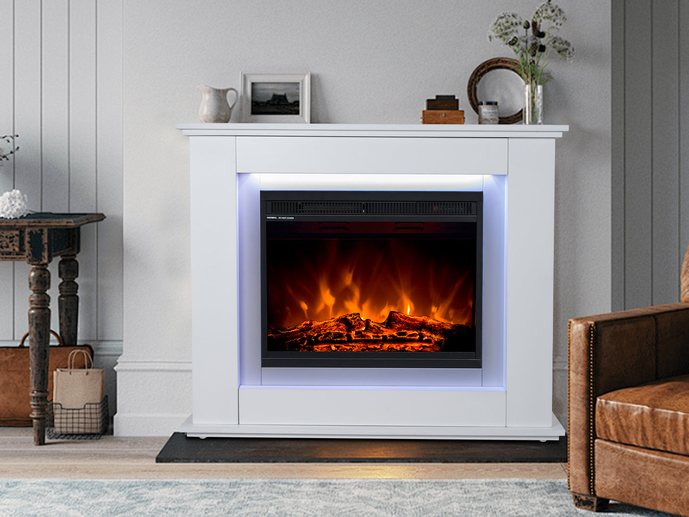 Electric Fireplace With Mantels LED Light