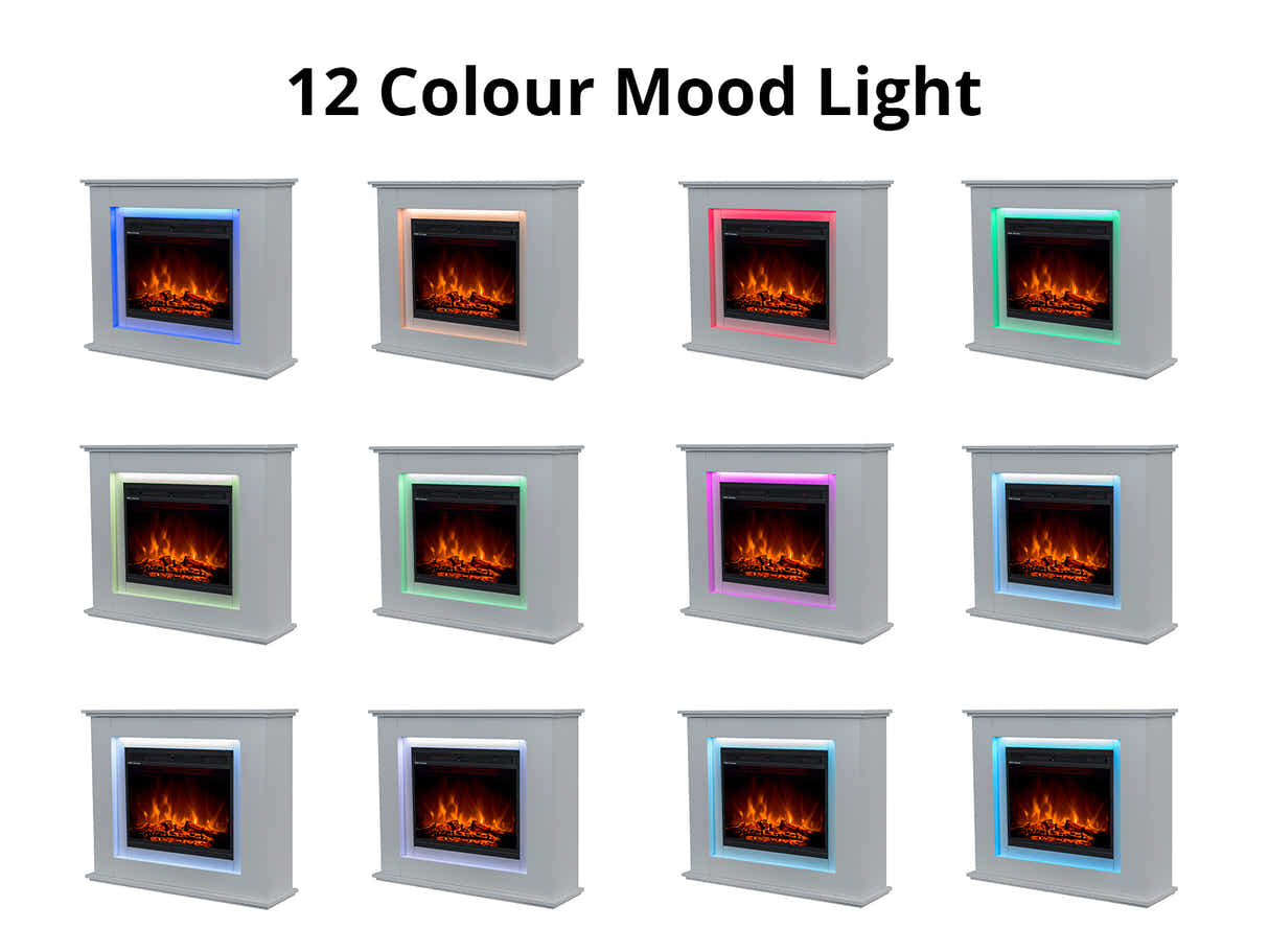 Mantel Electric Fireplace with LED Light - White