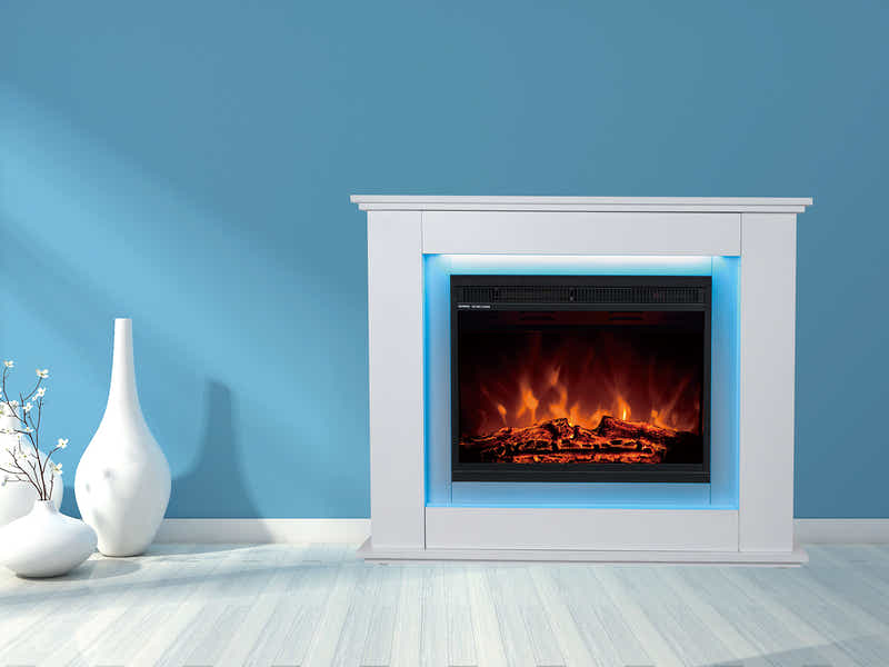 Mantel Electric Fireplace with LED Light - White