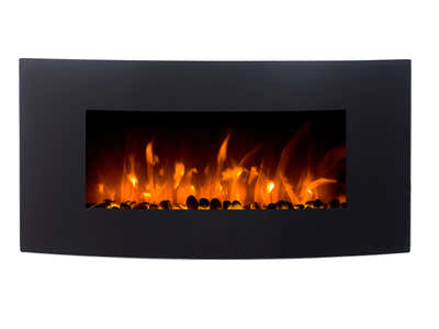 Electric Fireplace Wall Mounted Black Curved Glass Panel 36"