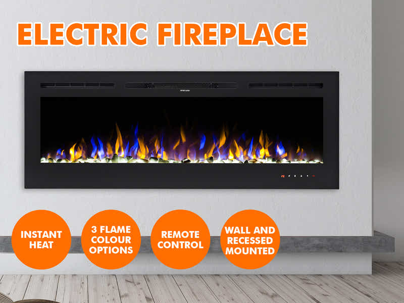 50" Electric Fireplace with Remote & Pebbles - Wall Mount/Recessed